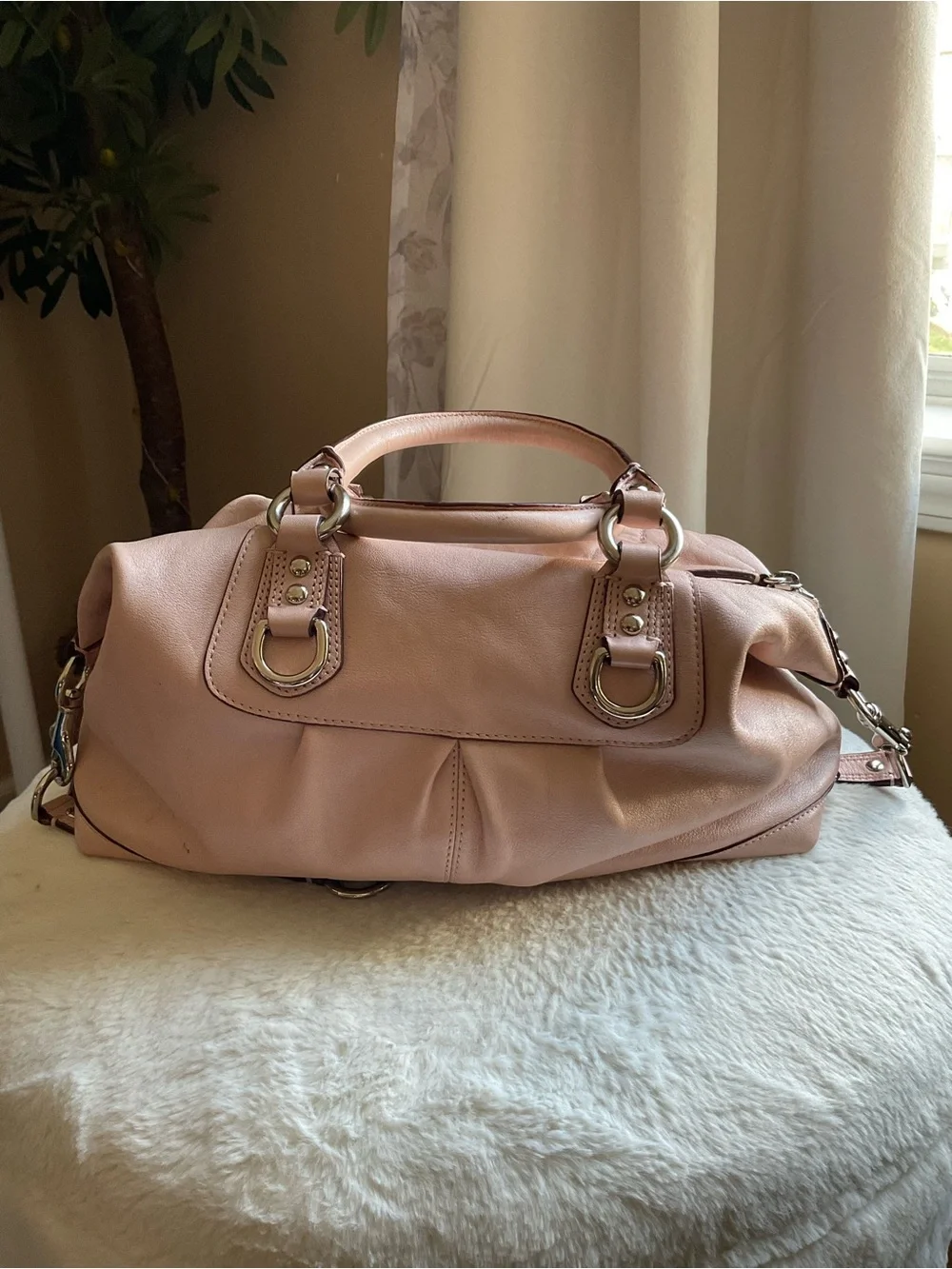 Coach Blush Pink Leather Satchel with Top Handles